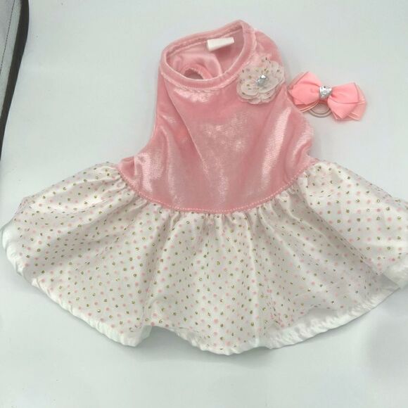 Pink & Gold Polka Dotted Dress with Bow (XS) - Picture 8 of 9